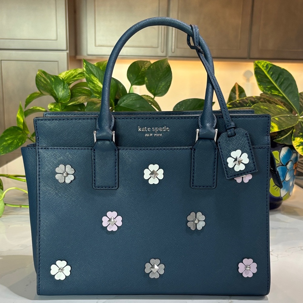 Kate Spade Cameron Flower Navy Medium Satchel with Crossbody strap - Picture 10 of 16